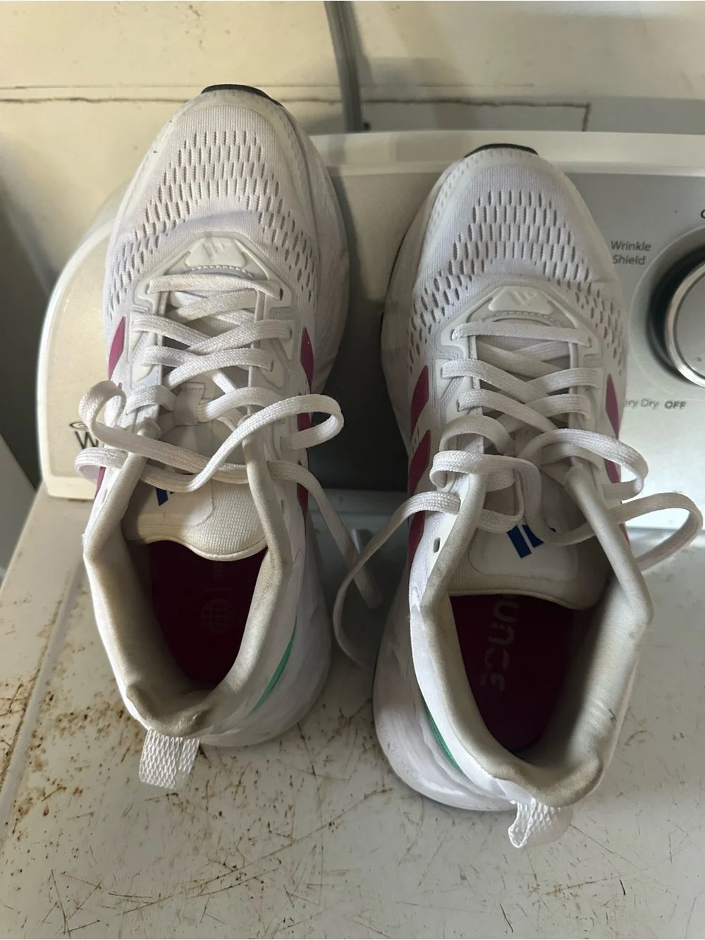 adidas White Running Sneakers with Pink Accents
